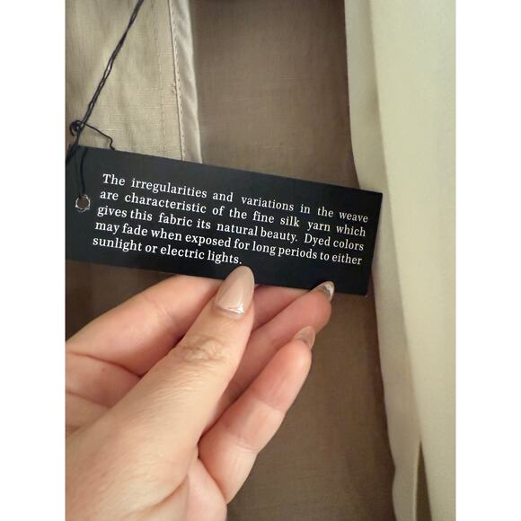 WINTERSILKS | Linen and Silk Tan and cream Drape Collar Overshirt Shacket Medium - Picture 6 of 9